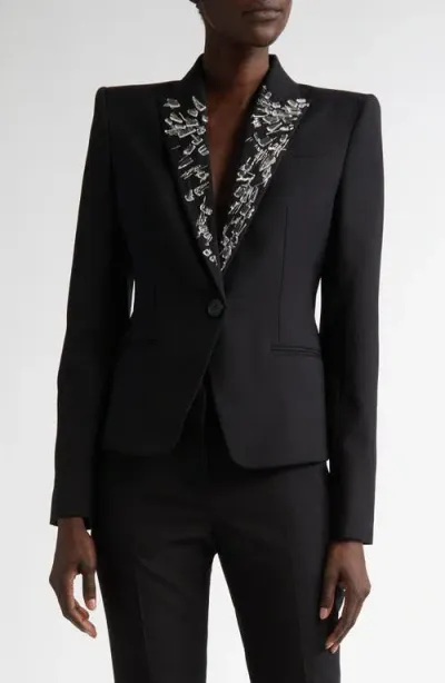 Alexander Mcqueen Smashed Screen Crystal-lapel Single-breasted Jacket In Black