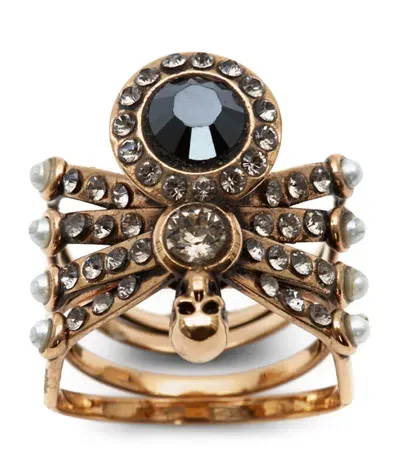 Alexander Mcqueen Embellished Spider Ring In Metallic