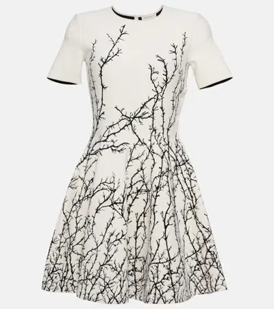 Alexander Mcqueen Floral Jacquard Minidress In Ivory/black