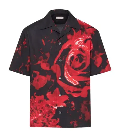 Alexander Mcqueen Floral Print Short-sleeve Shirt In Black Red