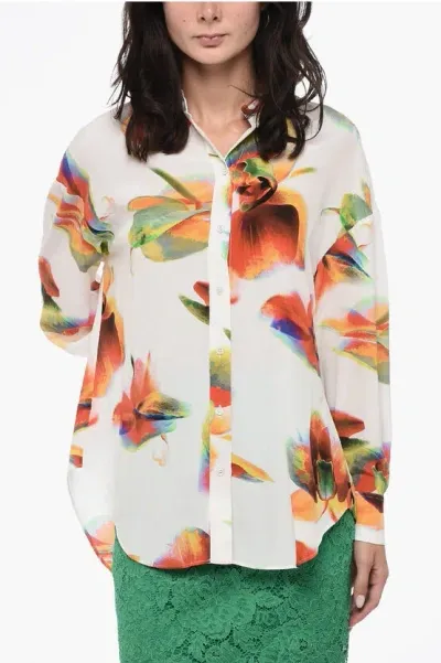 Alexander Mcqueen Floral Print Silk Long Sleeved Shirt In Multi