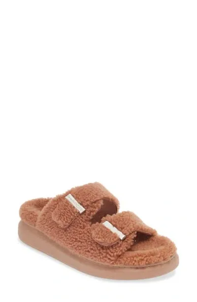 Alexander Mcqueen Genuine Shearling Double Band Slide Sandal In Pink