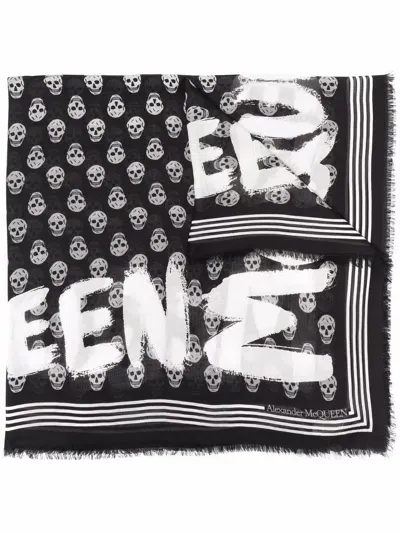 Alexander Mcqueen Graffiti Biker Scarf In Black