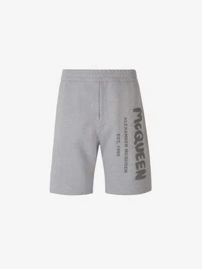 Alexander Mcqueen Graffiti Printed Sport Shorts In Pale Grey