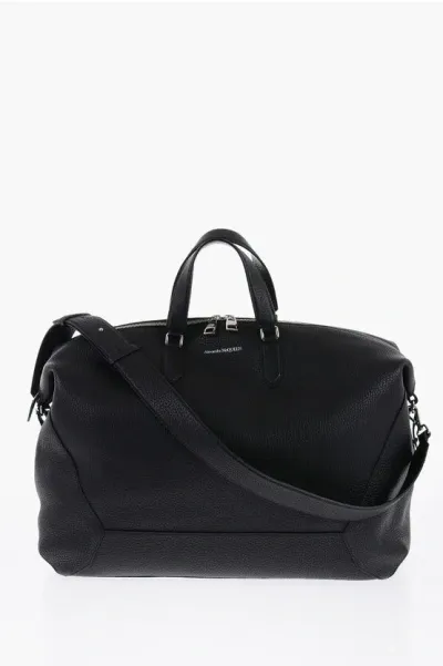 Alexander Mcqueen Grained Leather Duffle Bag With Removable Shoulder Strap In Black