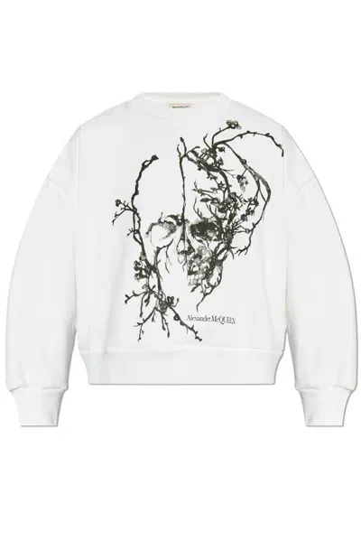 Alexander Mcqueen Graphic Printed Crewneck Sweatshirt In White