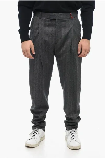 Alexander Mcqueen Herringbone Wool Pants With Belt Loops