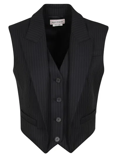 Alexander Mcqueen Sleeveless Jacket In Navy