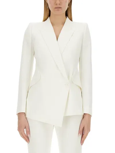 Alexander Mcqueen Jacket With Asymmetrical Hem In Beige