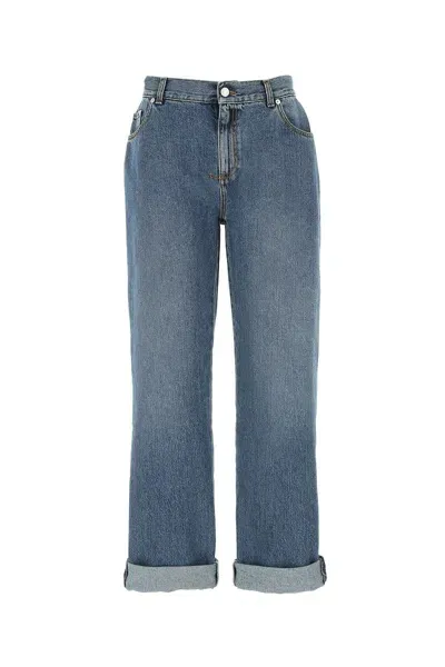 Alexander Mcqueen High Waisted Cropped Jeans In Indigowashed