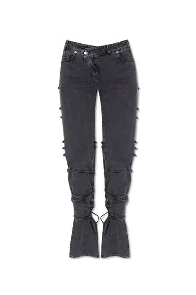 Alexander Mcqueen Jeans With Laces In Black Stonewashed