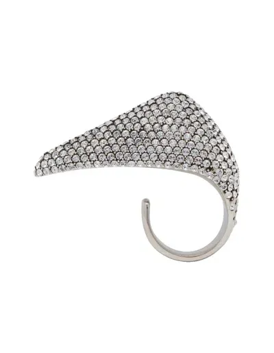 Alexander Mcqueen Jewelled Embellished Claw Ring In L.a.silver + Cry.sw