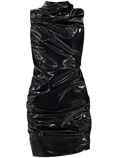 Alexander Mcqueen Laminated Jersey Mini Dress In Black