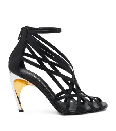 Alexander Mcqueen Leather Armadillo Heeled Sandals 95 In Black