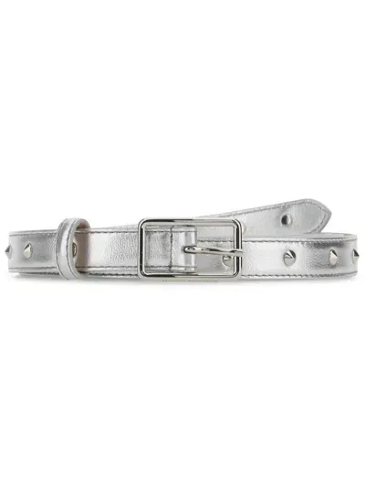 Alexander Mcqueen Silver Leather Belt Silver  Donna 80