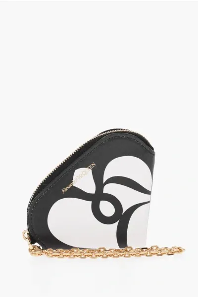 Alexander Mcqueen Leather Coin Holder With Golden Chain In Black