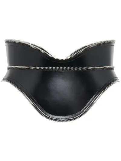 Alexander Mcqueen Leather Corset Belt In Black