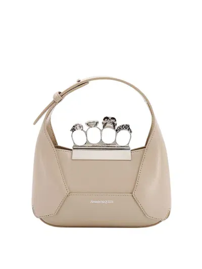 Alexander Mcqueen Leather Handbag Swarovski Crystals Rings In Beige