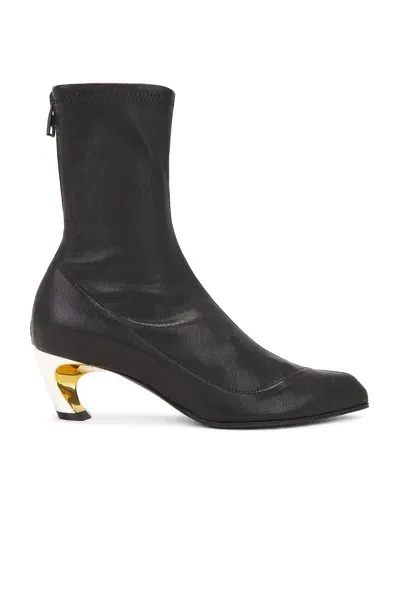 Alexander Mcqueen Leather Sock Boot In Black  Silver  & Gold