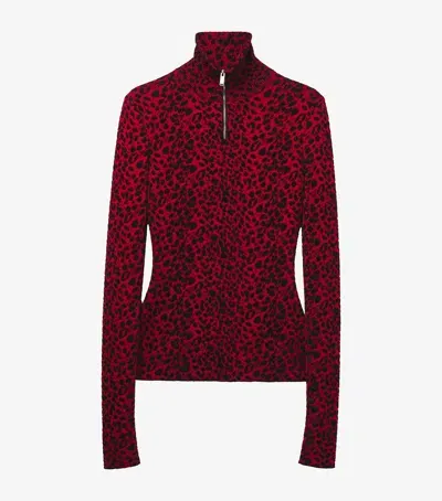 Alexander Mcqueen Leopard-jacquard High-neck Top In Burgundy