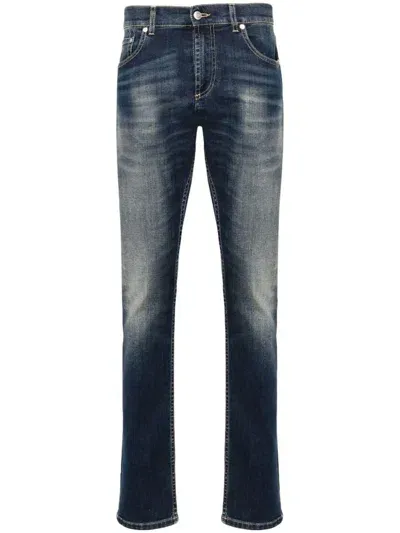 Alexander Mcqueen Logo-embroidered Skinny Jeans In Blau