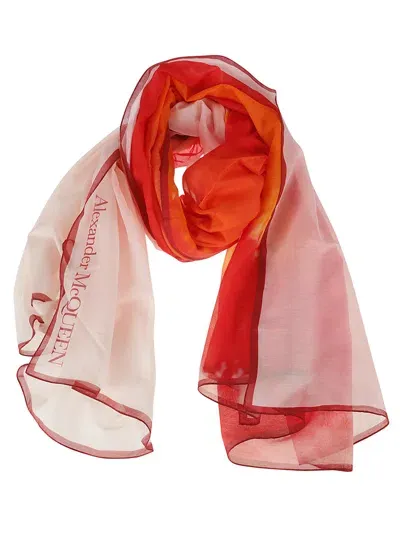 Alexander Mcqueen Printed Silk Blend Cotton Scarf In Pink