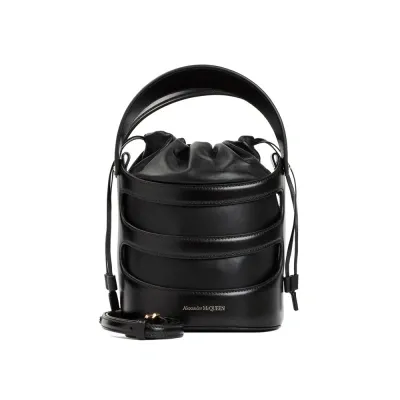 Alexander Mcqueen Logo Printed Drawstring Bucket Bag In Black