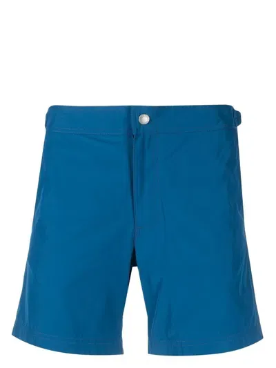 Alexander Mcqueen Logo-tape Straight-leg Shorts In Blau