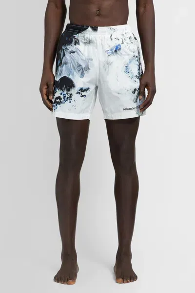 Alexander Mcqueen Graphic Printed Bermuda Swim Shorts In White