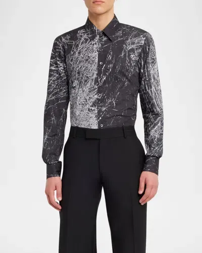 Alexander Mcqueen Men's Harness Smashed Screen Sport Shirt In Black