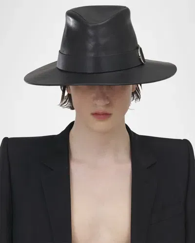 Alexander Mcqueen Men's Leather Fedora Hat In Black