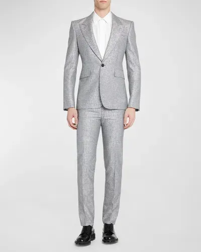 Alexander Mcqueen Men's Metallic Fitted Sport Coat In Silver