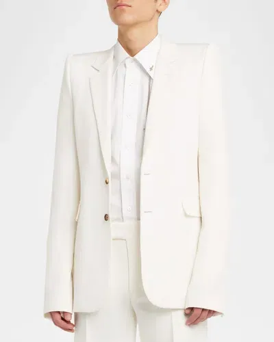 Alexander Mcqueen Men's Stacked Shoulder Wool Sport Coat In Off White