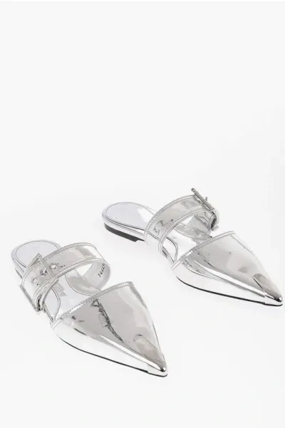 Alexander Mcqueen Punk Flat Leather Mules In Metallic