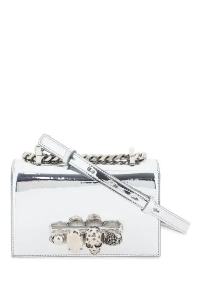 Alexander Mcqueen Mini Jewelled Satchel Bag In Argento