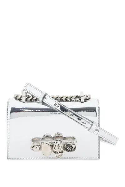 Alexander Mcqueen Mini Jewelled Satchel Bag In Silver