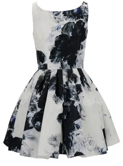 Alexander Mcqueen Mini White And Black Dress With All-over Chiaroscuro Print In Polyfaille Woman