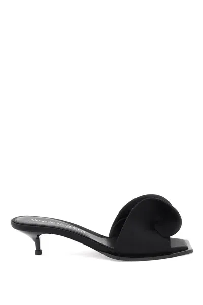 Alexander Mcqueen Folded-detail Satin Mules In Black