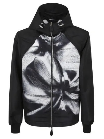 Alexander Mcqueen Graphic Print Hooded Windbreaker In Black