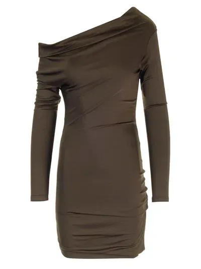 Alexander Mcqueen Off-shoulders Mini Dress In Brown