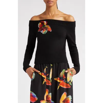 Alexander Mcqueen Off The Shoulder Wool & Cashmere Sweater In Blackorange