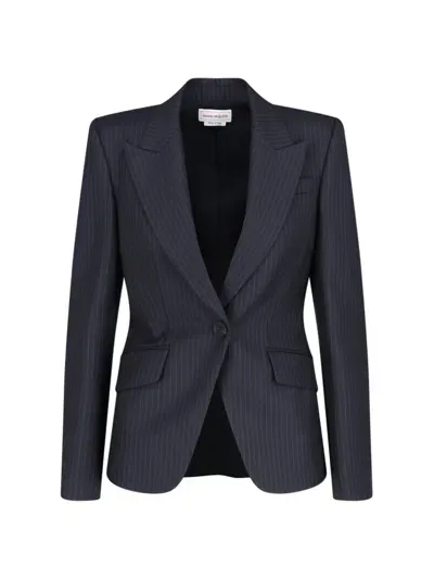 Alexander Mcqueen One-breasted Jacket In Blue