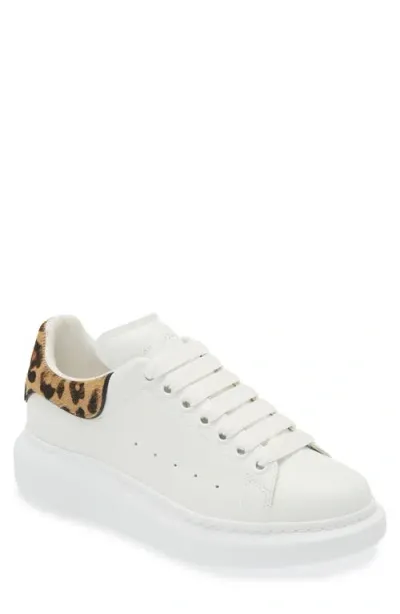 Alexander Mcqueen Oversize Sneaker In White/leopard Print Calf Hair