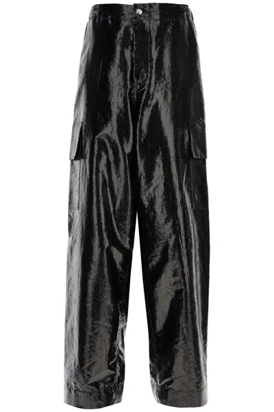 Alexander Mcqueen Pantaloni Cargo In Tela Catramata In Black