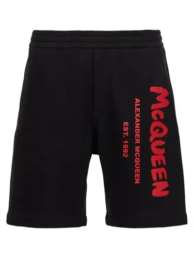 Alexander Mcqueen 'graffiti' Bermuda Shorts In Black