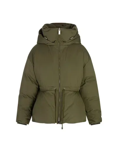 Alexander Mcqueen Peplum Drawstring Waist Puffer Jacket In Green