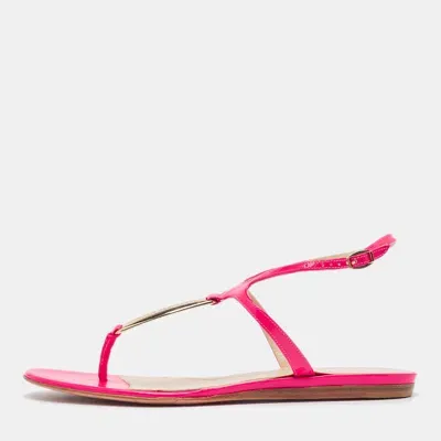 Pre-owned Alexander Mcqueen Pink Leather Thong Ankle Strap Flat Sandals Size 37.5