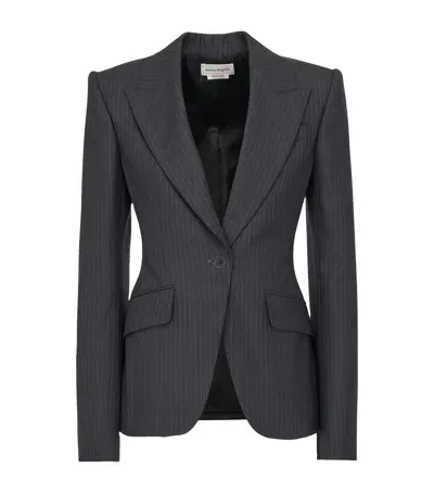 Alexander Mcqueen Pinstripe Blazer In Black