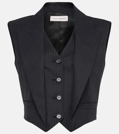 Alexander Mcqueen Pinstripe Layered Wool Vest In Blue