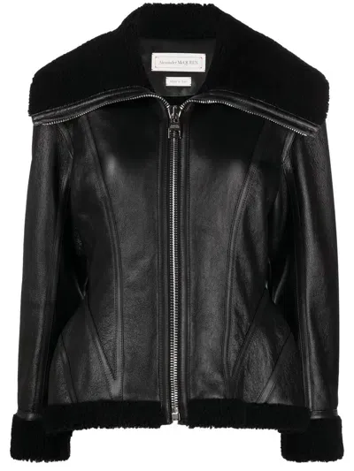 Alexander Mcqueen Polished-finish Zip-fastening Jacket In Black